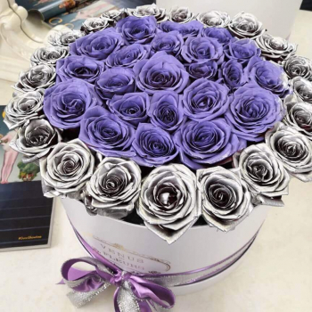 Фиолетовые розы с окантовкой от 19 шт.