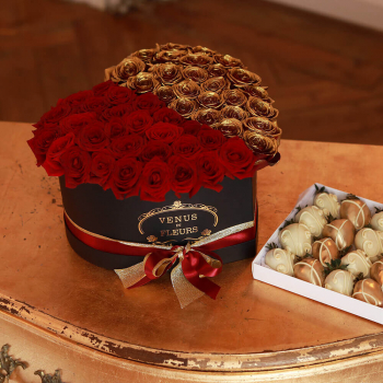 Красно-золотые розы (сердце) от 41 шт.