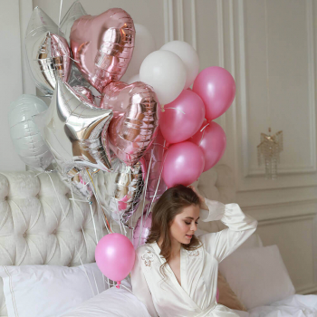 Облако розово-серебряных шаров - 19 шт.