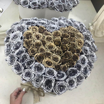 101 серебряно-золотая роза - сердце