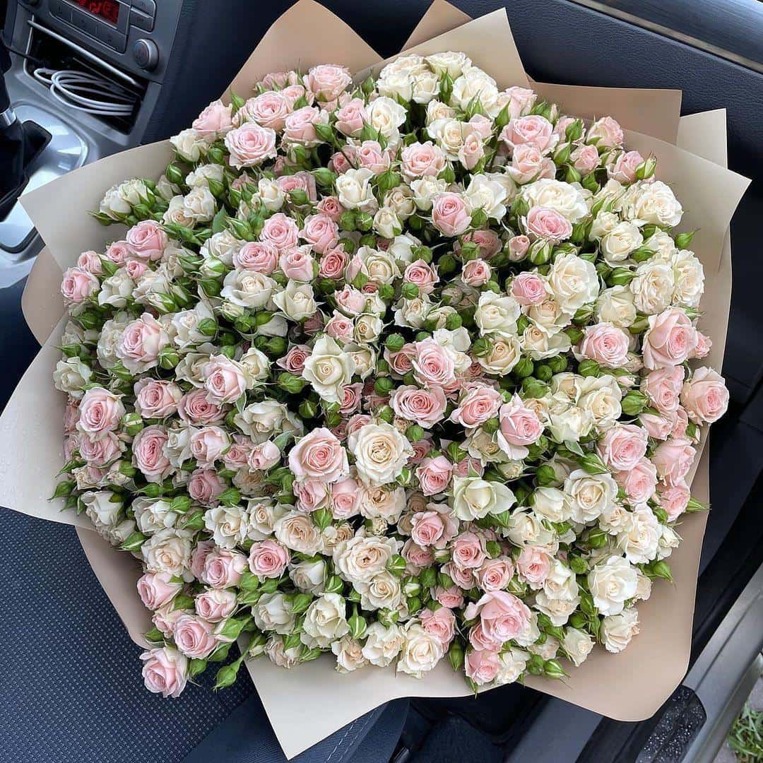 101 нежно-розовая кустовая роза в букете 101 нежно-розовая кустовая роза в букете