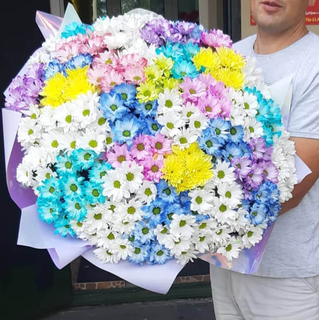 51 бело-голубая кустовая хризантема в букете 51 бело-голубая кустовая хризантема в букете