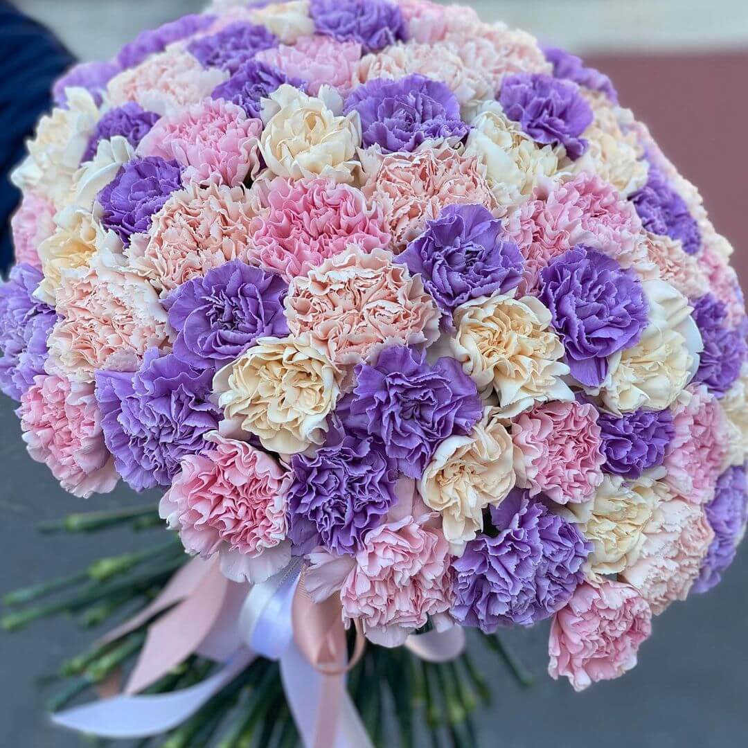 101 разноцветная гвоздика в букете 101 разноцветная гвоздика в букете