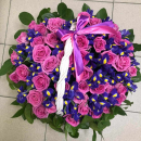 Розовые розы с ирисами в корзине - 89 шт. Розовые розы с ирисами в корзине - 89 шт.