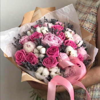 Хлопок с розами в букете - 41 шт.