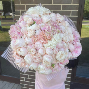 Пионы с гортензиями в букете - 51 шт.