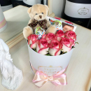 Розовые розы с мишкой - 21 шт. Розовые розы с мишкой - 21 шт.