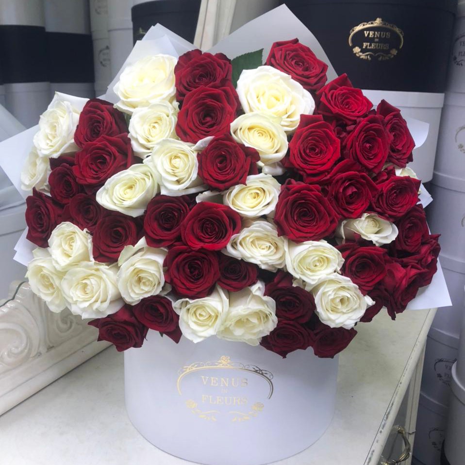41 красно-белая роза в букете 41 красно-белая роза в букете