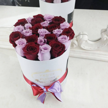 Красно-фиолетовые розы - 21 шт.