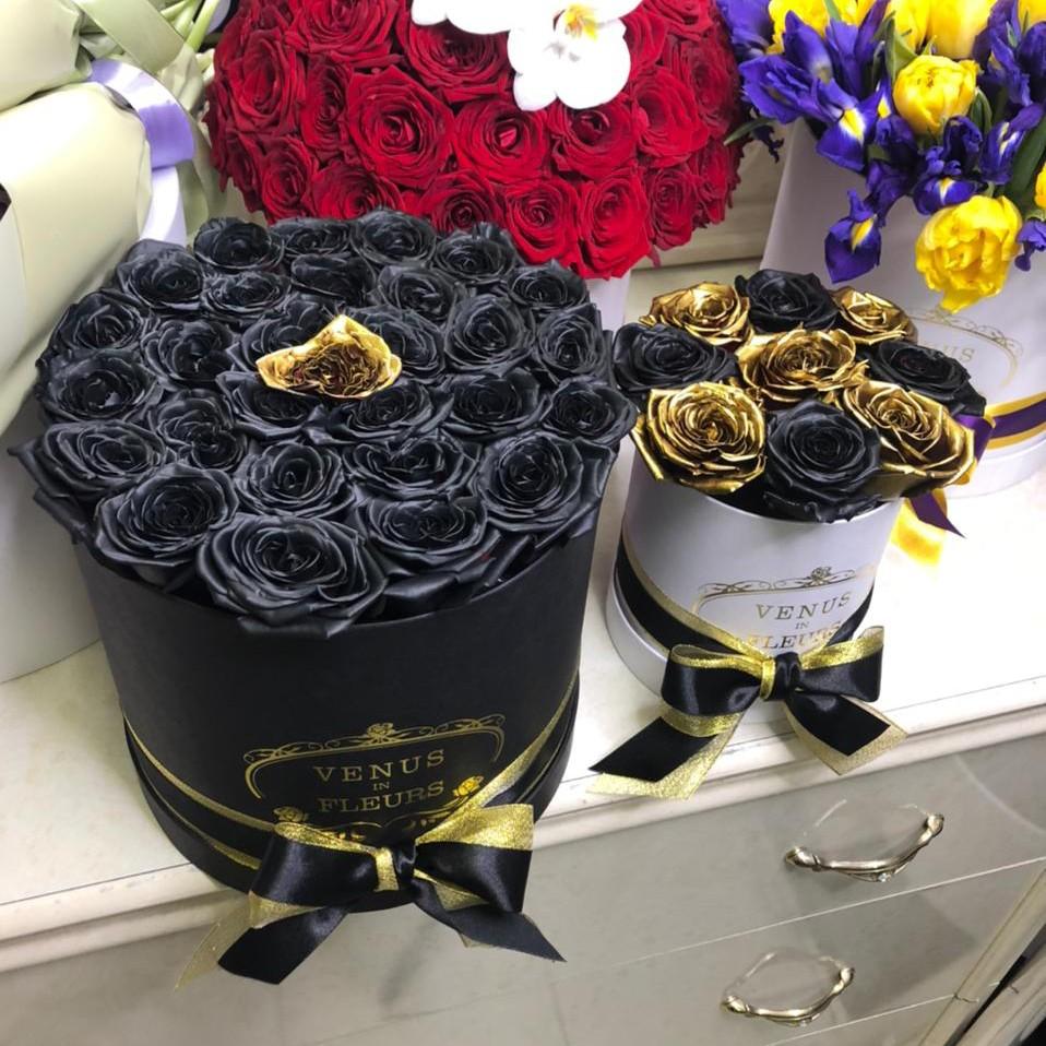 Черные розы в коробке - 29 шт. Черные розы в коробке - 29 шт.