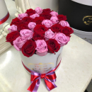 Красно-фиолетовые розы в коробке - 29 шт. Красно-фиолетовые розы в коробке - 29 шт.