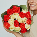 Бело-оранжевые розы - 15 шт. Бело-оранжевые розы - 15 шт.