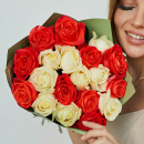 Бело-оранжевые розы - 19 шт. Бело-оранжевые розы - 19 шт.
