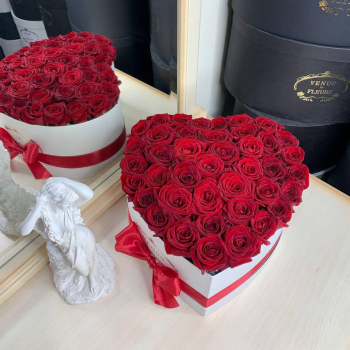Красные розы в сердце от 41 шт.