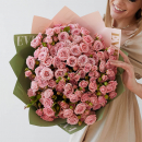 Розовые кустовые розы в букете - 25 шт. Розовые кустовые розы в букете - 25 шт.