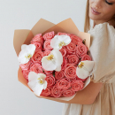 Розовые розы с орхидеями - 25 шт. Розовые розы с орхидеями - 25 шт.