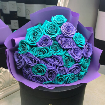 Микс с бирюзовыми розами - 29 шт.