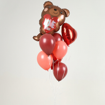 Облако шаров с мишкой I LOVE YOU - 9 шт.