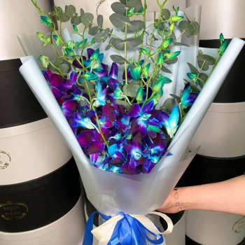 Синие орхидеи в букете от 29 шт.