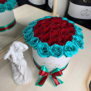 Красные розы с бирюзовой окантовкой - 29 шт. Красные розы с бирюзовой окантовкой - 29 шт.