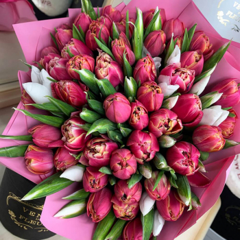51 розовый пионовидный тюльпан в букете