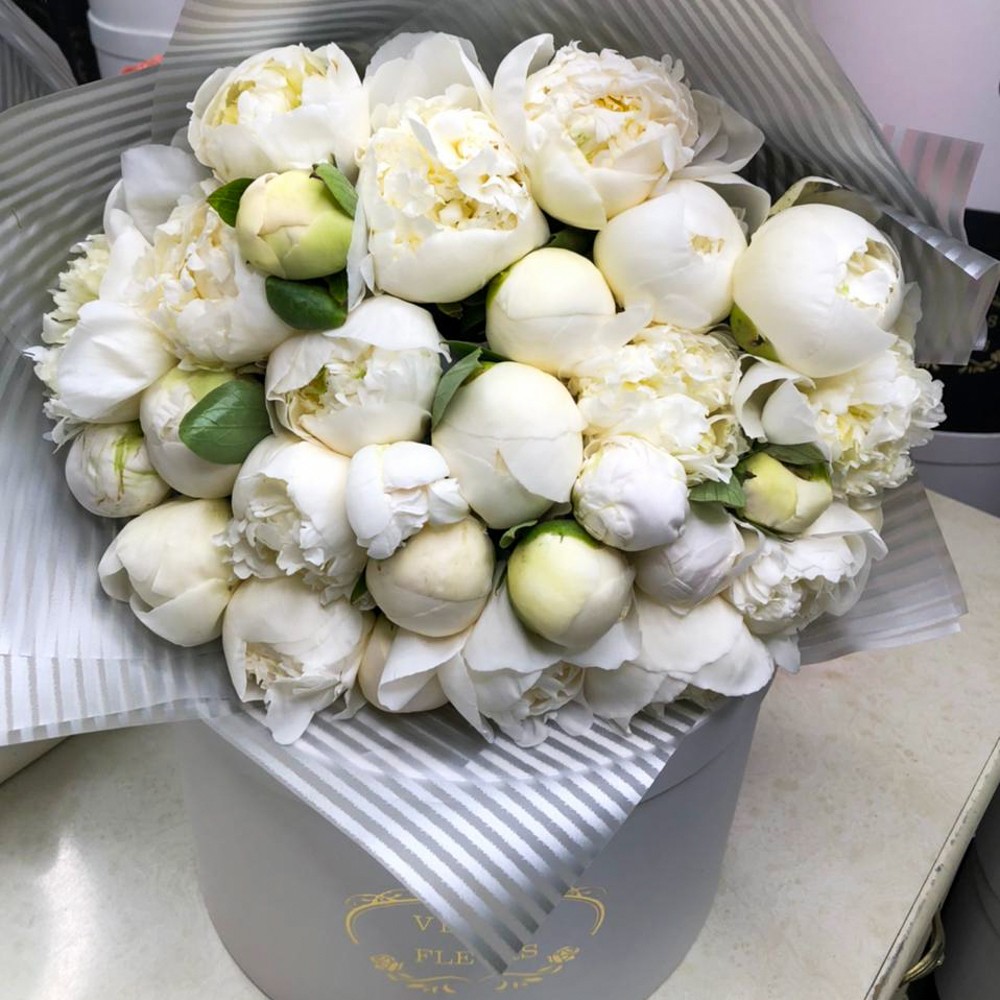 25 белых пионов в букете за 28 890 руб. | Бесплатная доставка цветов по  Москве