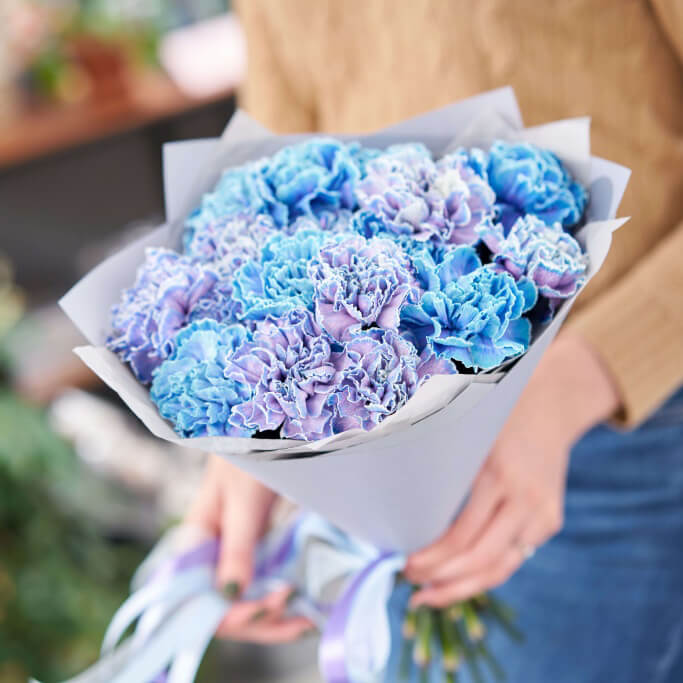 Голубые гвоздики в букете - 15 шт. за 6 490 руб. | Бесплатная доставка  цветов по Москве